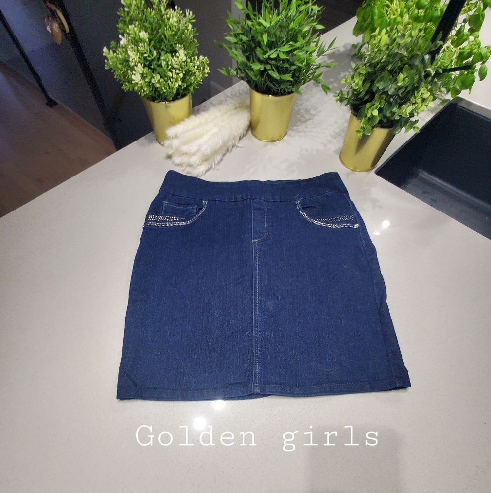 GOLDEN GILRS Superbe jupe en jeans extensible et confortable bleue foncée